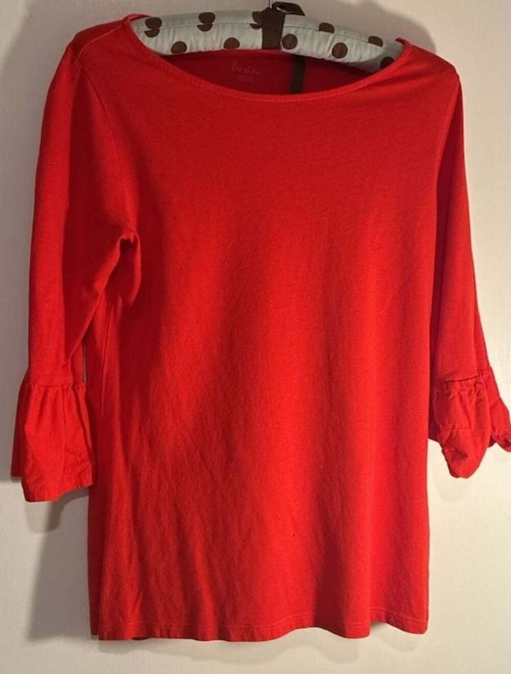 Boden Red 3/4 Sleeve Ruffle Cuff Top Blouse US 6 UK 10